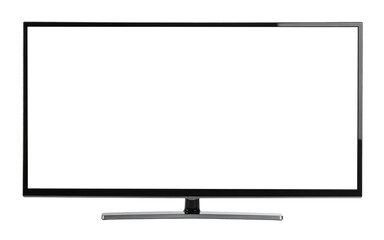 Blank flatscreen television on a white background. suitable for mockups, digital advertising, presentations, and technology concepts with copy space for adding content or graphics.