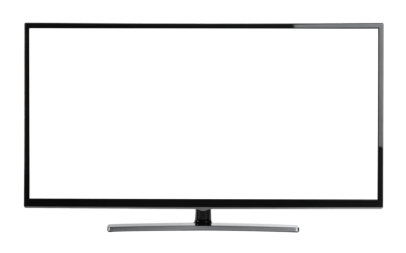 Blank flatscreen television on a white background. suitable for mockups, digital advertising, presentations, and technology concepts with copy space for adding content or graphics.