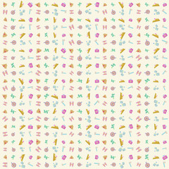 Camping equipment vector pattern, tent, road signs, mountain, first aid kit, binoculars, compass, matches, axe. outdoor pattern