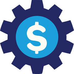 Financial gear icon blue cog with dollar sign representing financial mechanisms and processes