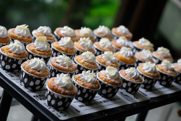 many cupcakes on table for lunch