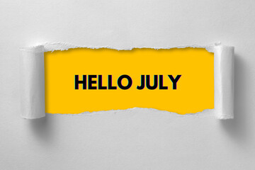 Hello July typographic design on a vibrant summer background banner