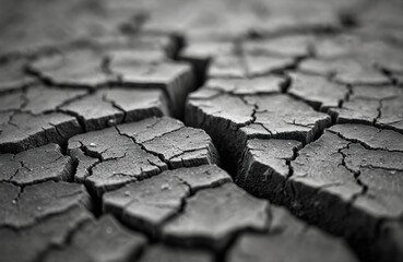 Obraz premium Macro photo dry cracked soil, drought ground texture. Arid land, climate change concept, global warming issue, damaged environment. Cracks indicate lack water. Dramatic effect of dryness, dehydration.
