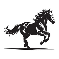 Obraz premium Black and White Vector Illustration of a Galloping Horse in Stylized Silhouette
