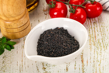 Black sesame seeds in the bowl