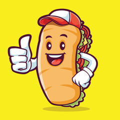 Happy Sub Sandwich Mascot Vector Character Thick Single Line Design.eps