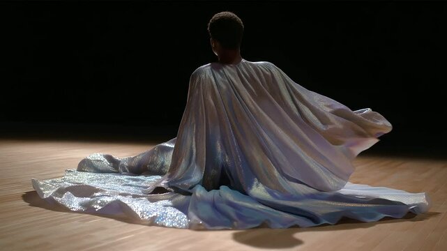 Vibrant drag performance with rainbow gown and shimmering sequins