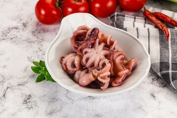 Marinated baby octopus in the bowl