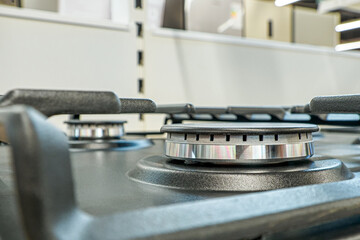Gas burner. Gas equipment. Gas stove. A home appliance store. Consumerism