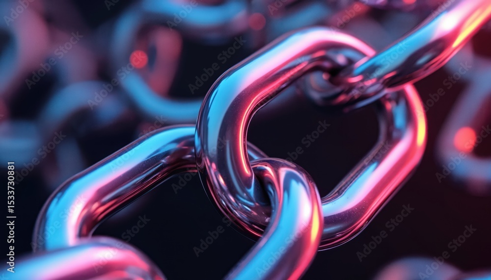 Aufkleber abstract 3d rendering of shiny metallic chain links in pink, blue neon colors. chrome texture with r