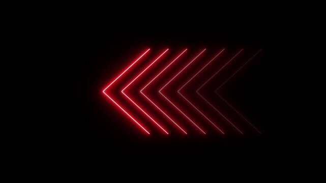 Red Neon line arrow animation. Glowing Left arrow looping animated. direction neon arrow sign motion. Blinking direction arrows video.