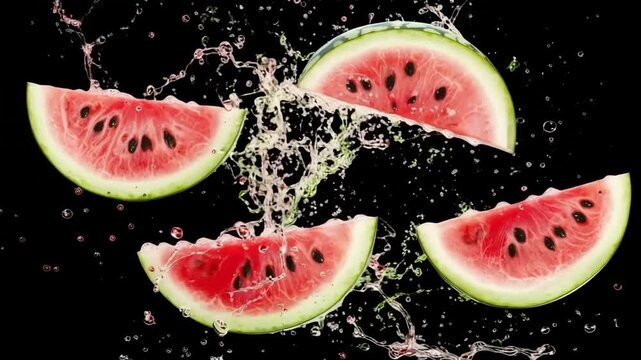 Floating Watermelon Splash Loop on Soft Background &ndash; 5s Seamless Clip