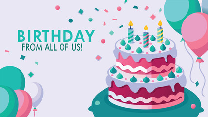 A delightful birthday cake with candles and balloons celebrates a special occasion with festive decorations