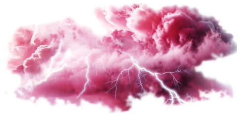 Fototapeta premium Pink storm clouds with lightning isolated on a white background png