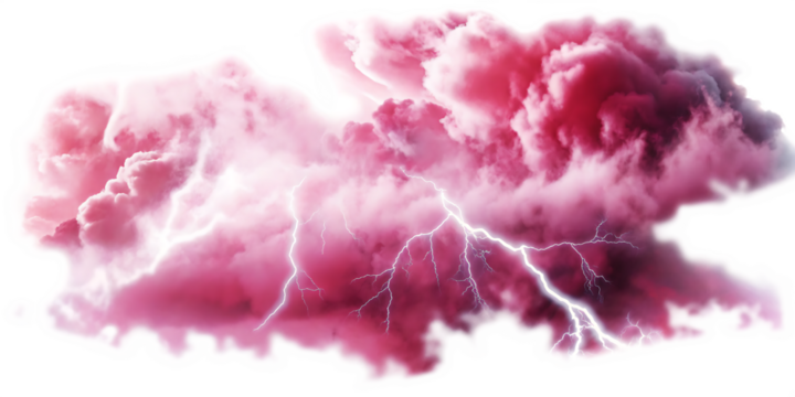 Pink storm clouds with lightning isolated on a white background png