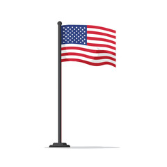 Fototapeta premium Flat American Flag Icon Waving on Pole