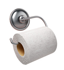 Toilet paper and chrome hanger on transparent background. 3D illustration