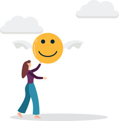 Job satisfaction, employee happiness or optimistic attitude, cheerful morality or endorphins for positive thinking, feel good, emotional intelligence concept.flat character life .