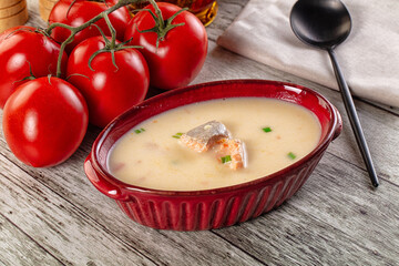 Salmon white soup with salmon