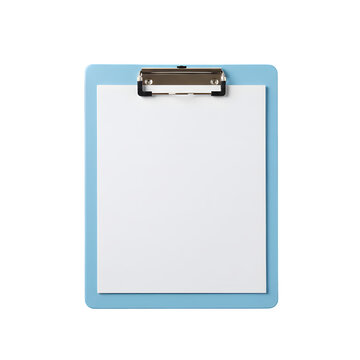 A clipboard with a white paper on it, isolated on white or transparent background. PNG
