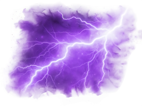 Purple lightning bolt energy storm isolated on a white background png