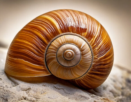 spiral seashell macro detail with natural shell texture on light stone surface