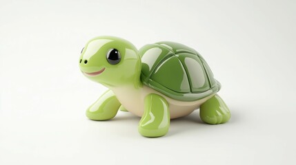 Adorable cartoon turtle figurine in cheerful green hues, a delightful addition to any space. Its glossy finish and cute features make it a charming decorative piece.