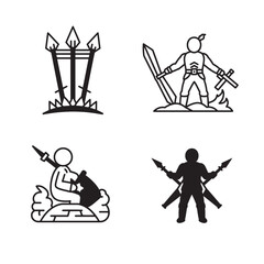 Vector illustration of different warriors featuring various weapons and armor silhouettes