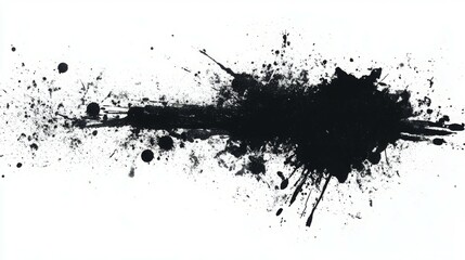 Abstract black ink splatters on a white background.  A bold, expressive artwork with dynamic energy.