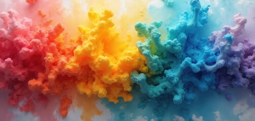 Abstract wallpaper with colorful rainbow spectrum. Artistic background with vibrant colors. Rainbow colors art design for backdrop. Cloud-like structures creating dreamy effect. Digital art © Vadym