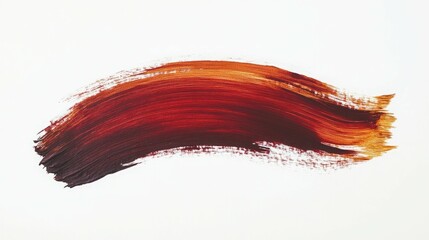 Abstract art featuring a bold, dynamic brushstroke in rich shades of red and brown against a crisp white backdrop. The texture and movement of the paint are captivating.