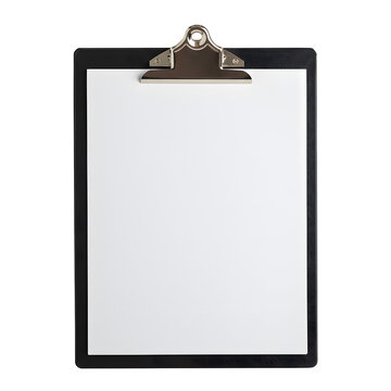 A clipboard with a white paper on it, isolated on white or transparent background. PNG