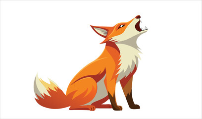 Orange fox howling at the moon cartoon illustration
