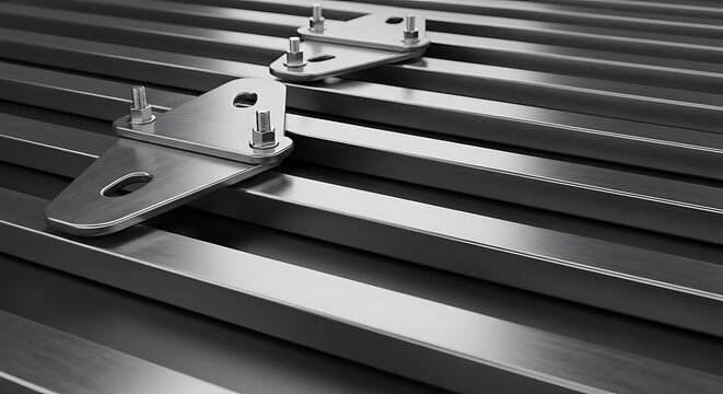 Metal Brackets and Bolts on Parallel Bars Construction Equipment