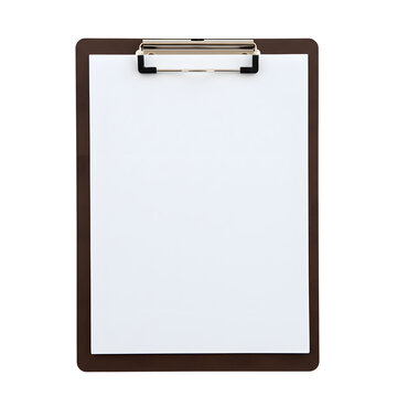 A clipboard with a white paper on it, isolated on white or transparent background. PNG