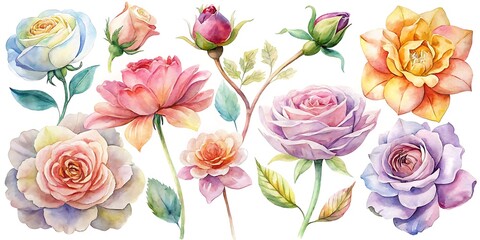 Set of beautiful flower, Watercolor collection of hand drawn flowers, Botanical plant illustration
