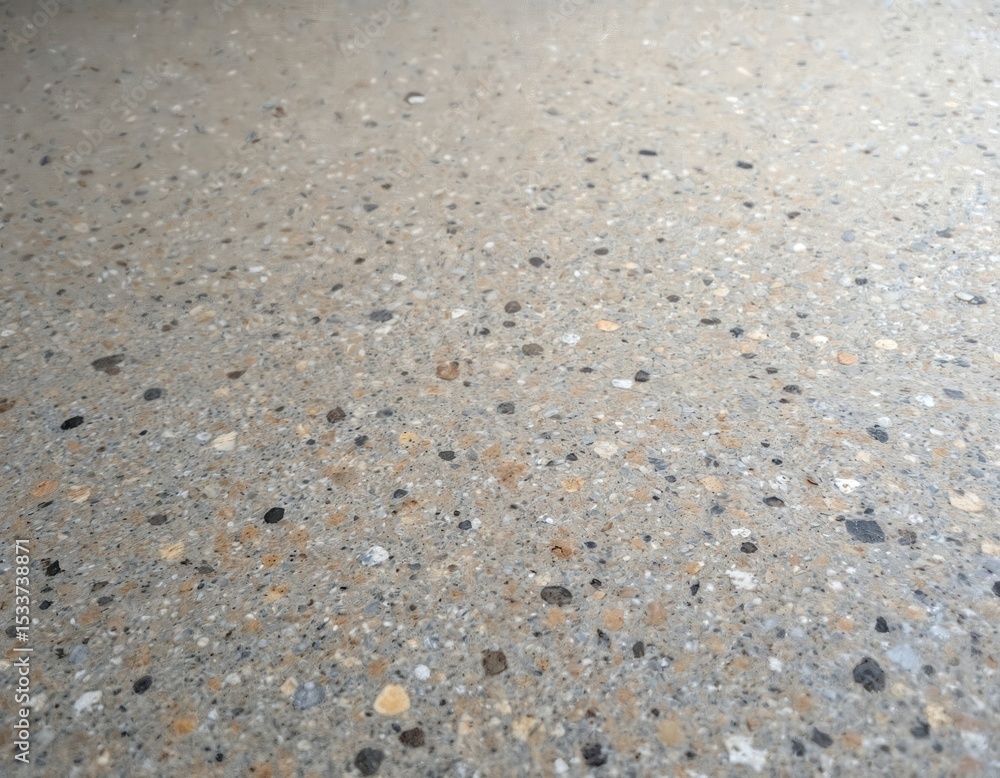 Poster exposed aggregate finish floor texture. rough stone surface with small pebble fragments. grey cement