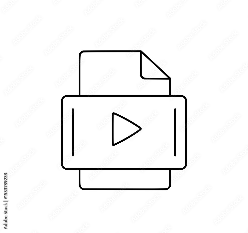 Poster file to video conversion: a simple line art illustration depicts a document transforming into a vide