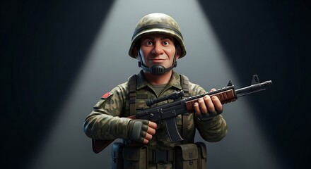 Fototapeta premium Soldier Holding Rifle Ready for Action, Military Operation