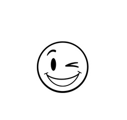 Fototapeta premium Winking Smiley Face: A playful monochrome line art illustration of a cheerful smiley face winking mischievously, perfect for design projects.