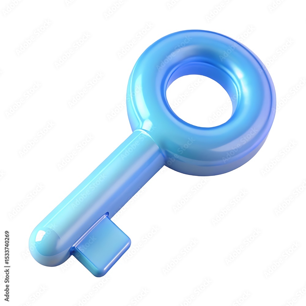 Poster 3d rendered blue key isolated on white background representing security and access