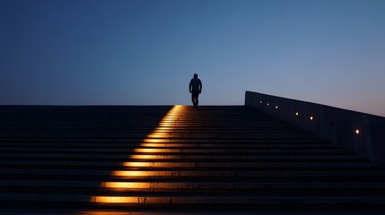 Silhouette on lit steps