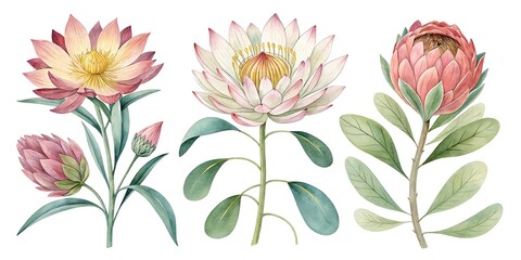 Set of beautiful flower, Watercolor collection of hand drawn flowers, Botanical plant illustration