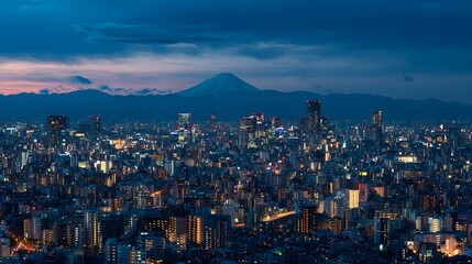 Cityscape with mountain
