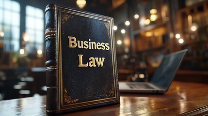 Business Law Book with Laptop, and Office.