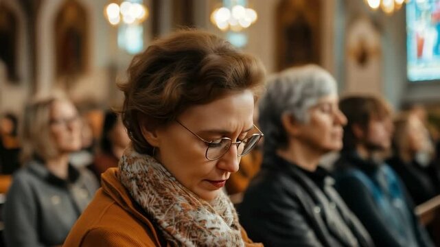Group of faithful parishioners at church