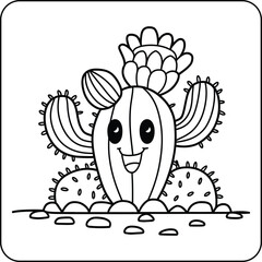 Cute Cartoon Cactus Coloring Page