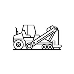 Fototapeta premium Heavy machinery excavator with extended arm on construction site 