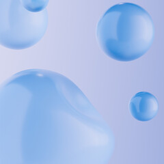 Minimal blue bubbles levitation on soft gradient background. 3d rendering background for cosmetic product display, branding mockups, or luxury presentations with a clean and modern aesthetic.