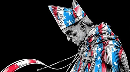simple the pope silhouette in american flag colors, vector design, black background